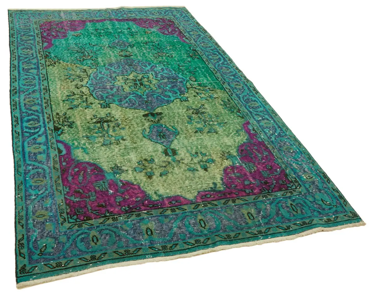 Oyma Yeşil Pamuk Üzerine Yün El Dokuma Kilim-155x265 - Görsel 2