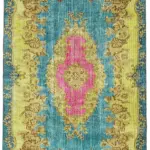 Oyma Mavi Pamuk Üzerine Yün El Dokuma Kilim-166x287