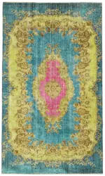 Oyma Mavi Pamuk Üzerine Yün El Dokuma Kilim-166x287