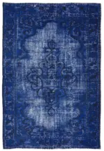 Oyma Mavi Pamuk Üzerine Yün El Dokuma Kilim-190x278