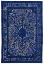 Oyma Mavi Pamuk Üzerine Yün El Dokuma Kilim-210x315