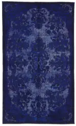 Oyma Mavi Pamuk Üzerine Yün El Dokuma Kilim-162x277