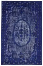 Oyma Mavi Pamuk Üzerine Yün El Dokuma Kilim-210x335