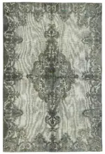 Oyma Gri Pamuk Üzerine Yün El Dokuma Kilim-208x308