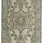 Oyma Gri Pamuk Üzerine Yün El Dokuma Kilim-167x291