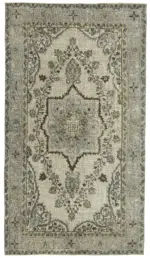 Oyma Gri Pamuk Üzerine Yün El Dokuma Kilim-167x291