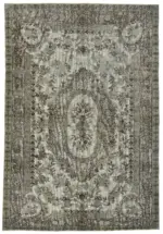 Oyma Gri Pamuk Üzerine Yün El Dokuma Kilim-194x281