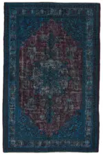 Oyma Mavi Pamuk Üzerine Yün El Dokuma Kilim-148x230