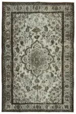 Oyma Gri Pamuk Üzerine Yün El Dokuma Kilim-200x304