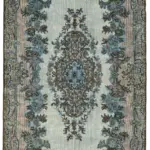 Oyma Mavi Pamuk Üzerine Yün El Dokuma Kilim-190x314