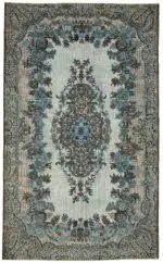 Oyma Mavi Pamuk Üzerine Yün El Dokuma Kilim-190x314