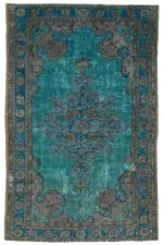 Oyma Mavi Pamuk Üzerine Yün El Dokuma Kilim-213x330