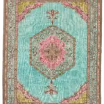 Oyma Mavi Pamuk Üzerine Yün El Dokuma Kilim-193x280