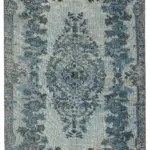 Oyma Mavi Pamuk Üzerine Yün El Dokuma Kilim-174x291