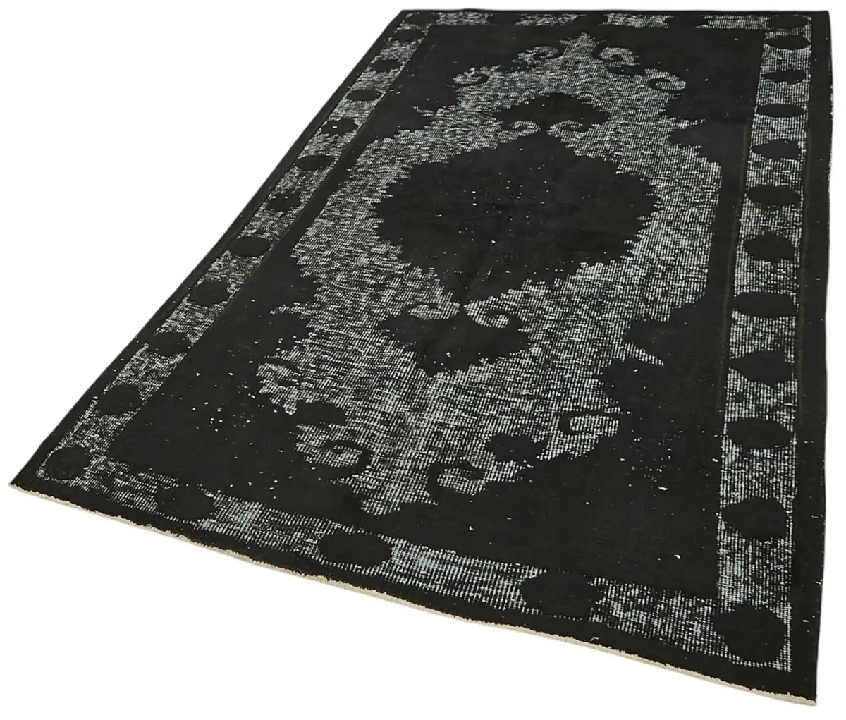 Oyma Siyah Pamuk Üzerine Yün El Dokuma Kilim-142x240 - Görsel 3