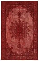 Oyma Kırmızı Pamuk Üzerine Yün El Dokuma Kilim-208x335