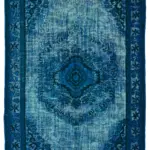 Oyma Mavi Pamuk Üzerine Yün El Dokuma Kilim-206x320