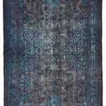 Oyma Mavi Pamuk Üzerine Yün El Dokuma Kilim-166x283