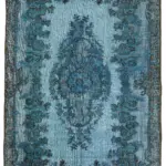 Oyma Mavi Pamuk Üzerine Yün El Dokuma Kilim-177x294