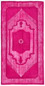 Oyma Pembe Pamuk Üzerine Yün El Dokuma Kilim-143x280