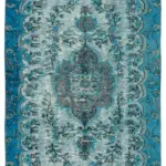 Oyma Mavi Pamuk Üzerine Yün El Dokuma Kilim-158x270