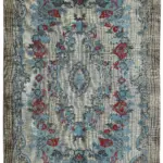 Oyma Mavi Pamuk Üzerine Yün El Dokuma Kilim-195x300