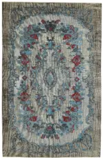 Oyma Mavi Pamuk Üzerine Yün El Dokuma Kilim-195x300