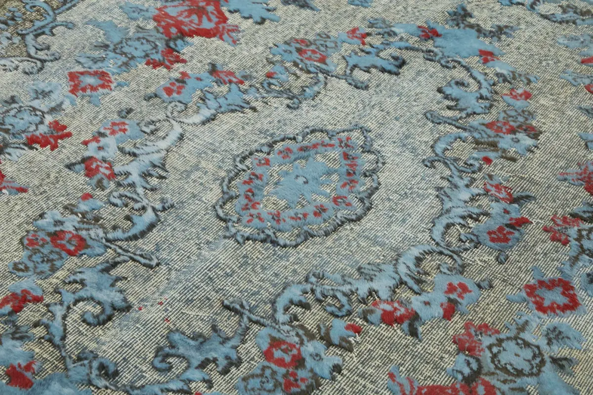 Oyma Mavi Pamuk Üzerine Yün El Dokuma Kilim-195x300 - Görsel 5