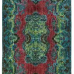 Oyma Mavi Pamuk Üzerine Yün El Dokuma Kilim-183x295