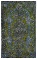 Oyma Mavi Pamuk Üzerine Yün El Dokuma Kilim-192x310