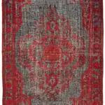 Oyma Kırmızı Pamuk Üzerine Yün El Dokuma Kilim-205x305