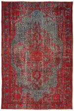 Oyma Kırmızı Pamuk Üzerine Yün El Dokuma Kilim-205x305