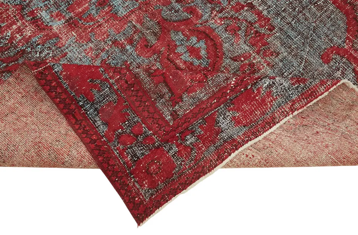 Oyma Kırmızı Pamuk Üzerine Yün El Dokuma Kilim-205x305 - Görsel 6