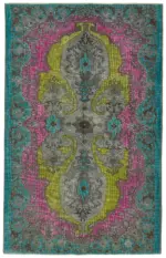 Oyma Mavi Pamuk Üzerine Yün El Dokuma Kilim-191x306