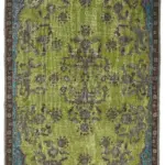 Oyma Yeşil Pamuk Üzerine Yün El Dokuma Kilim-202x340