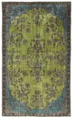 Oyma Yeşil Pamuk Üzerine Yün El Dokuma Kilim-202x340