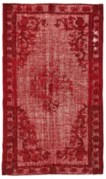Oyma Kırmızı Pamuk Üzerine Yün El Dokuma Kilim-153x255