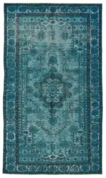 Oyma Turkuaz Pamuk Üzerine Yün El Dokuma Kilim-148x261