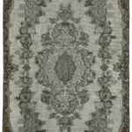 Oyma Gri Pamuk Üzerine Yün El Dokuma Kilim-183x300
