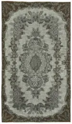 Oyma Gri Pamuk Üzerine Yün El Dokuma Kilim-183x300