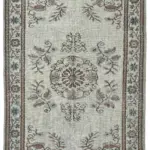 Oyma Gri Pamuk Üzerine Yün El Dokuma Kilim-183x287