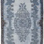 Oyma Mavi Pamuk Üzerine Yün El Dokuma Kilim-173x285