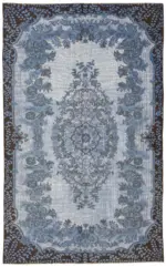 Oyma Mavi Pamuk Üzerine Yün El Dokuma Kilim-173x285