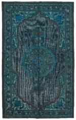 Oyma Mavi Pamuk Üzerine Yün El Dokuma Kilim-206x332