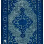 Oyma Mavi Pamuk Üzerine Yün El Dokuma Kilim-218x322