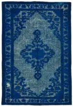 Oyma Mavi Pamuk Üzerine Yün El Dokuma Kilim-218x322