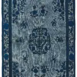 Oyma Mavi Pamuk Üzerine Yün El Dokuma Kilim-209x324