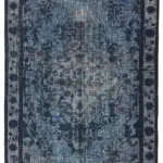 Oyma Mavi Pamuk Üzerine Yün El Dokuma Kilim-171x286