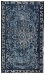 Oyma Mavi Pamuk Üzerine Yün El Dokuma Kilim-171x286