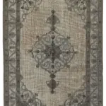 Oyma Gri Pamuk Üzerine Yün El Dokuma Kilim-174x261